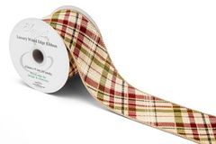 Eleganza Wired Edge Burlap Tartan Burgundy Green 63mm x 9.1m No.488 - Christmas Ribbon